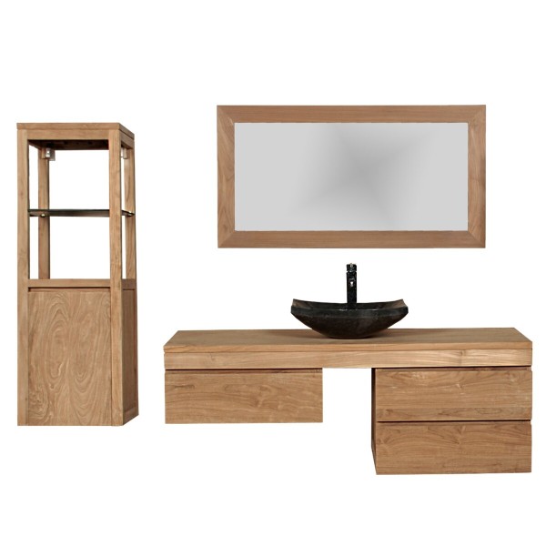 Badmöbel Set Mark Teak Massivholz - Breite vom Unterschrank: 120 cm - Breite vom Spiegel: 90 cm - An